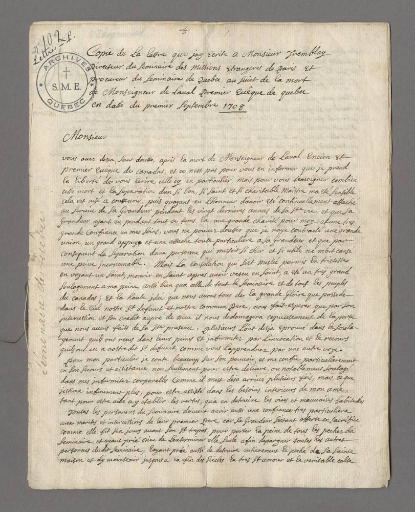 Lettre du frère Hubert Houssart à l’abbé Henri-Jean Tremblay